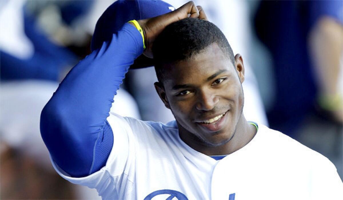 Yasiel Puig is back in the Dodgers' lineup after missing three starts because of a thumb injury.