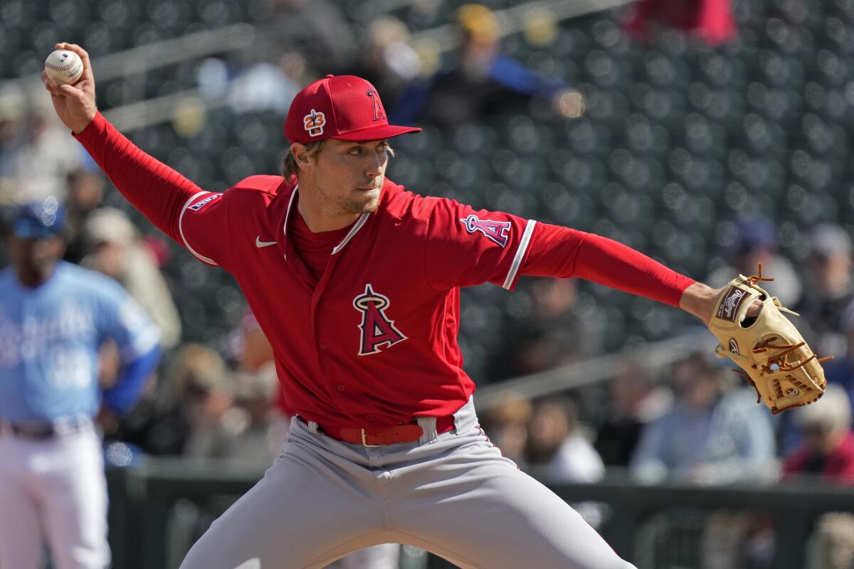 Angels pitching prospect Ben Joyce delivers during a spring training game.