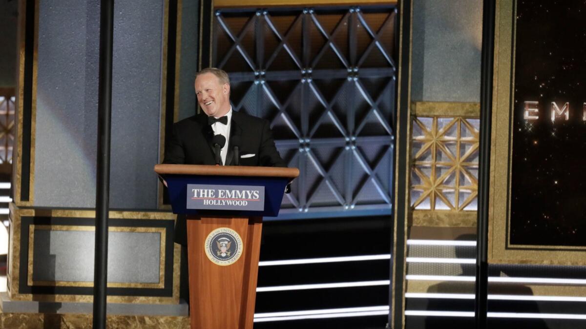 Former White House Press Secretary Sean Spicer's appearance at the Emmys drew a sharply divided reaction online.