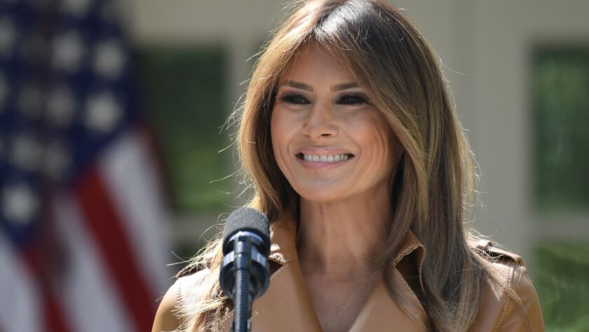 First Lady Melania Trump speaks at the White House on May 7. The White House announced Monday that Trump had an embolization procedure to treat a benign kidney condition.