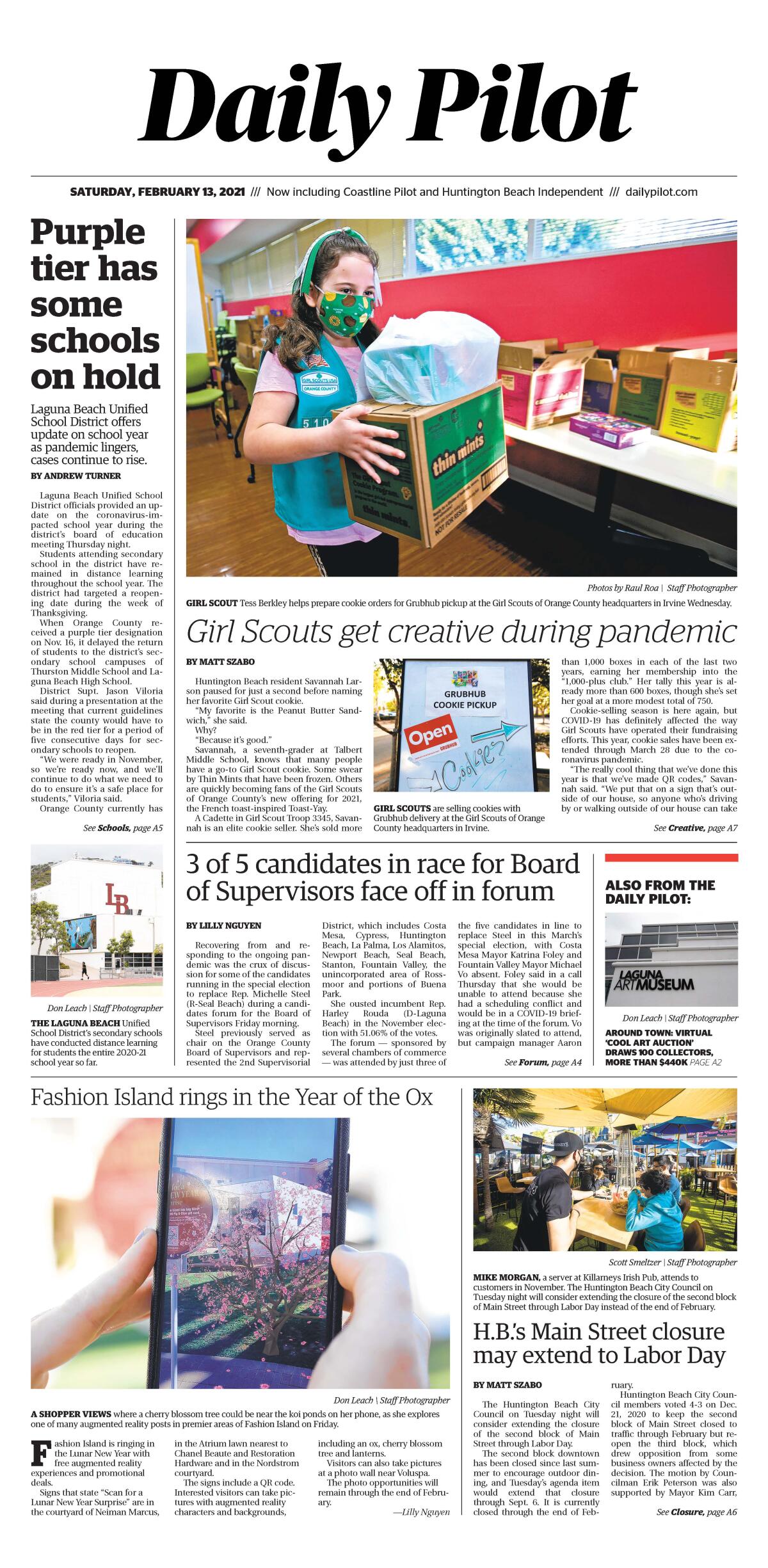 Front page of Daily Pilot e-newspaper for Saturday, Feb. 13, 2021.
