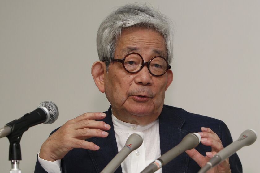 FILE - Nobel laureate Kenzaburo Oe speaks during a press conference about an anti-nuclear petition drive in Tokyo, Sept. 6, 2011. Japanese publisher Kodansha Ltd. said Monday, March 13, 2023 that Nobel literature laureate Kenzaburo Oe died of old age. Oe's darkly poetic novels were built from a childhood during Japan’s postwar occupation and parenthood with a disabled son. (AP Photo/Shizuo Kambayashi, File)