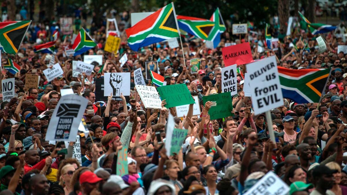 Tens of thousands of South Africans from various political and civil society groups march to the Union Buildings to protest against President Jacob Zuma in Pretoria.