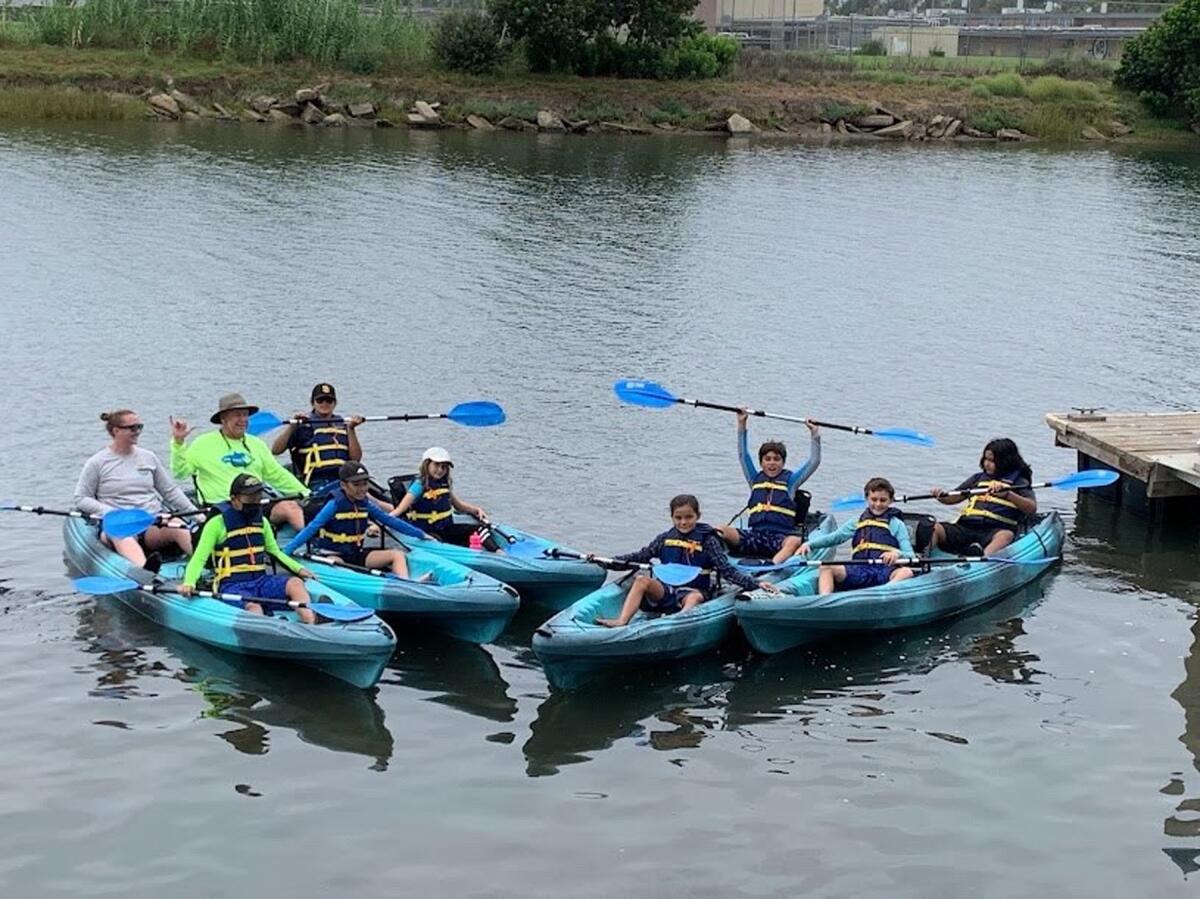 The San Diego Kayak Club members during a clinic made possible by a San Diego Unified School District grant.