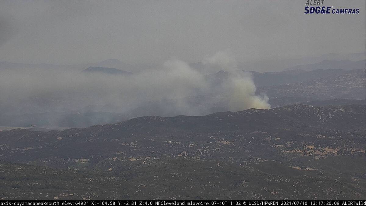 Smoke from a fire off Interstate 8 near Descanso is seen from Cuyamaca Peak on Saturday.