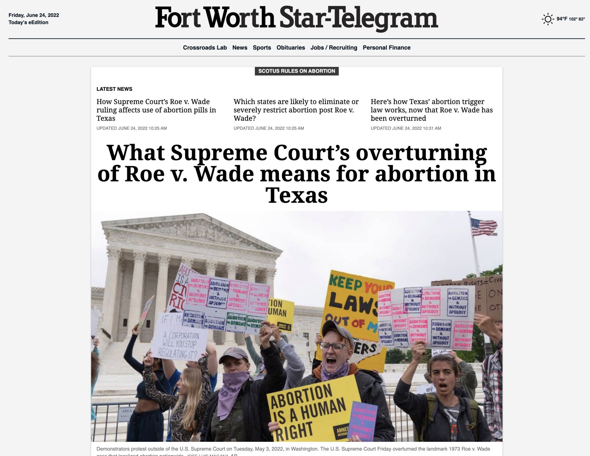 How newspapers covered Roe v Wade being overturned - Los Angeles Times