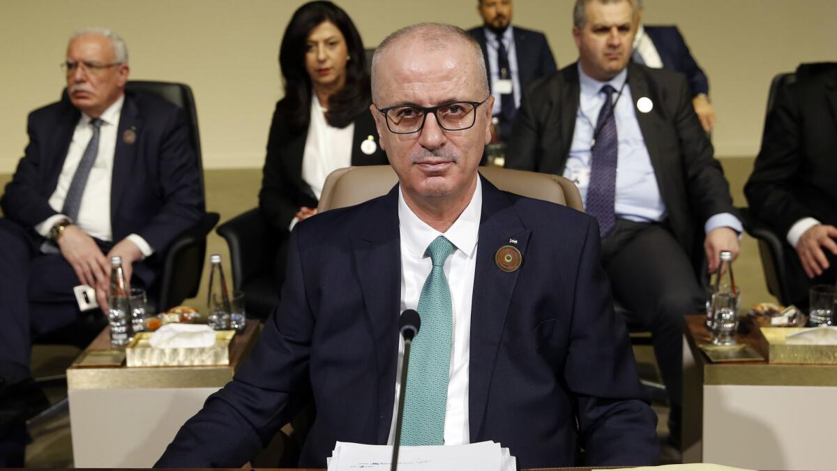 Palestinian Authority Prime Minister Rami Hamdallah at the Arab Economic and Social Development Summit, in Beirut on Sunday. On Tuesday, Hamdallah offered his resignation.