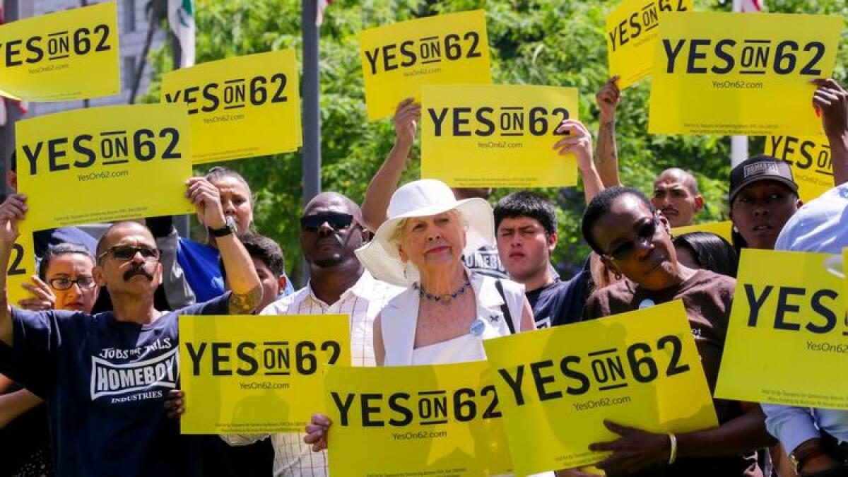 Supporters rally last summer in Los Angeles for Proposition 62, an unsuccessful 2016 ballot measure to eliminate California's death penalty.