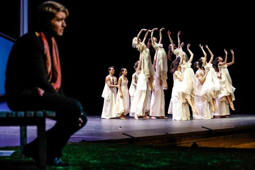 LOS ANGELES, CA--MARCH 8, 2018: Los Angeles Opera's collaboration with the Joffrey Ballet on "Orpheus and Eurydice," based on the legend in which Eurydice dies, prompting Orpheus to journey to the underworld to reunite with his love. The legendary John Neumeier choreographed, designed and is directing the production. Maxim Mironov is dancing the role of Orpheus; Lisette Oropesa is dancing the role of Eurydice. (Maria Alejandra Cardona\ Los Angeles Times)