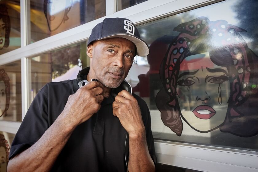 SAN DIEGO, CA - MARCH 05: DJ Terry OKool TO Spears poses for photos outside the Breakfast Bitch restaurant in Hillcrest on Friday, March 5, 2021 in San Diego, CA. (Eduardo Contreras / The San Diego Union-Tribune)