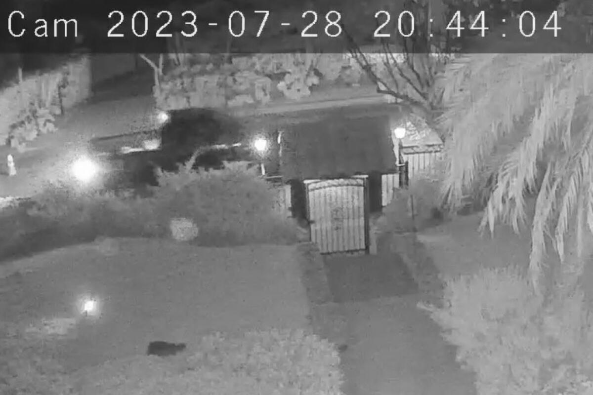 Security camera footage of a truck outside a gate