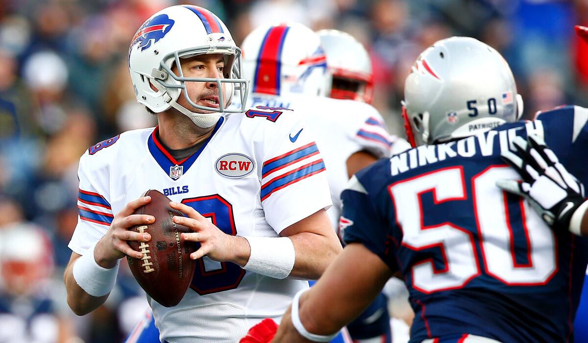Bills quarterback Kyle Orton sets up in the pocket to pass against the Patriots in what would be his final NFL game on Sunday. Orton announced his retirement Monday.