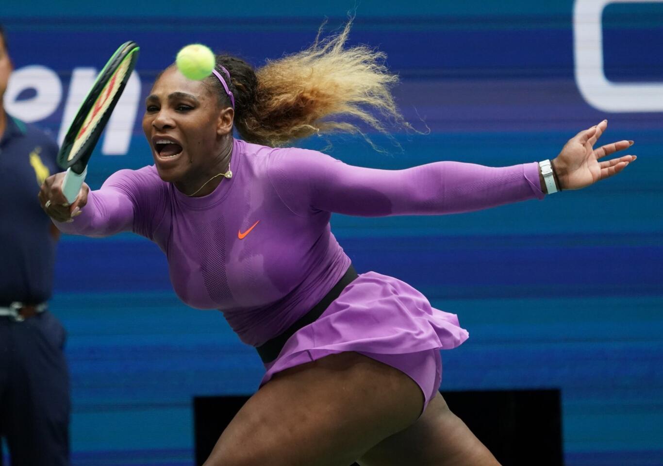 Serena Williams returns a shot during her Women's Singles final match against Bianca Andreescu inside the Billie Jean King National Tennis Center on Sept. 7, 2019, in Queens.
