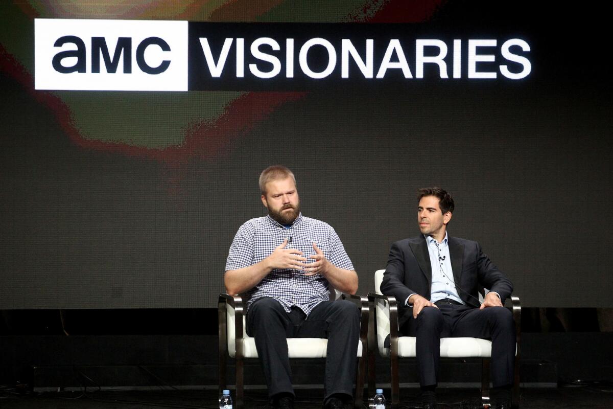 Robert Kirkman, left, and Eli Roth at the Television Critics Assn. summer press tour in Beverly Hills.