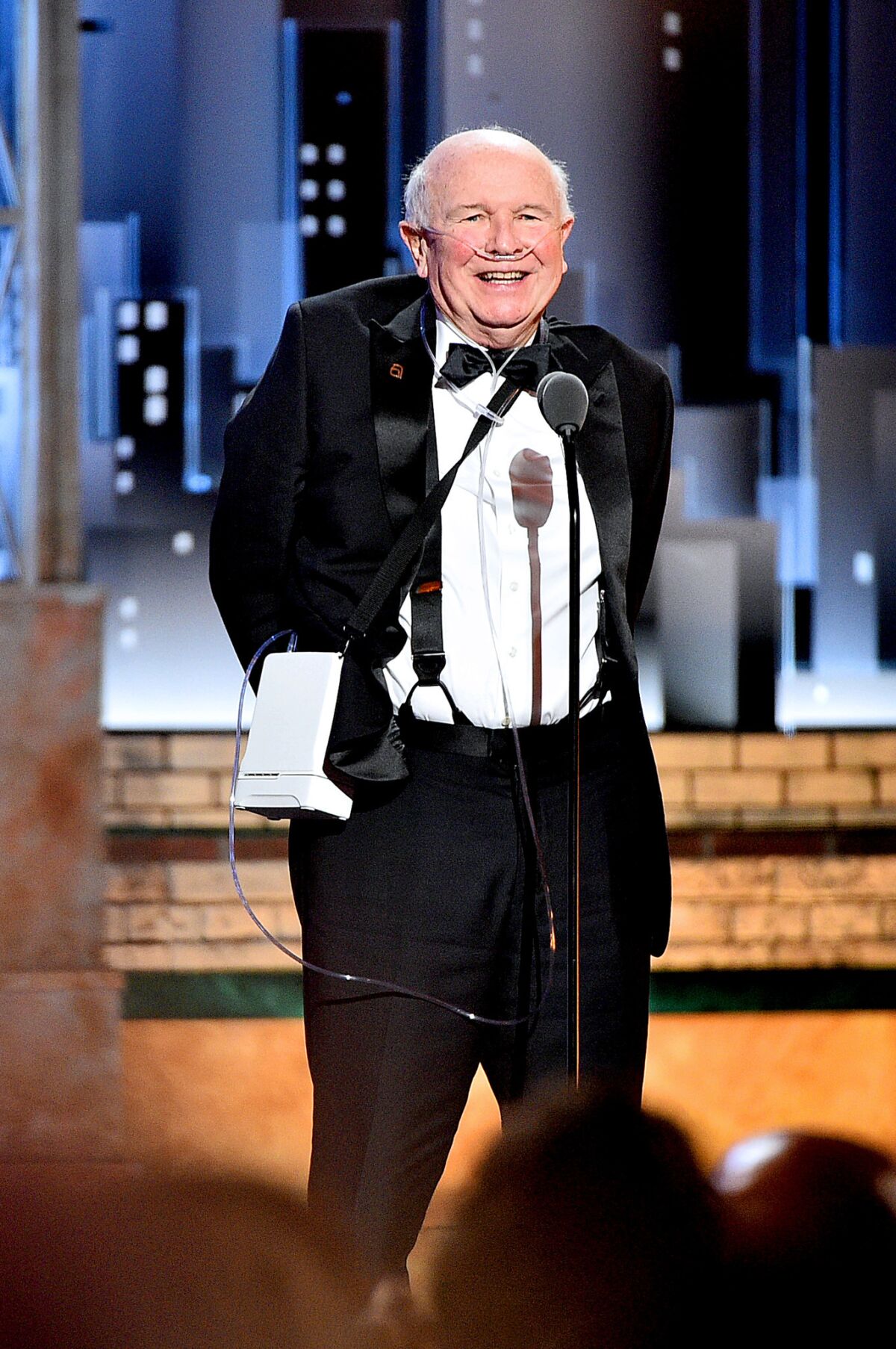 Terrence McNally accepts his lifetime achievement award at the Tony Awards on Sunday in New York City.