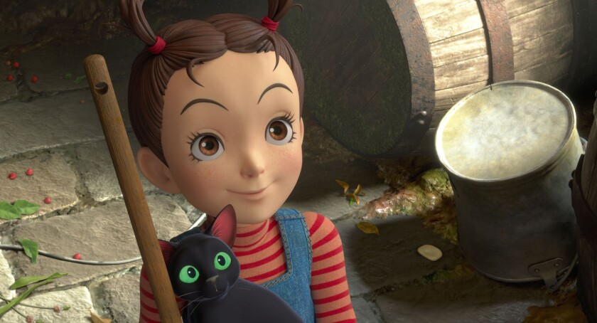 A young girl and a cat in the animated movie "Earwig and the Witch."