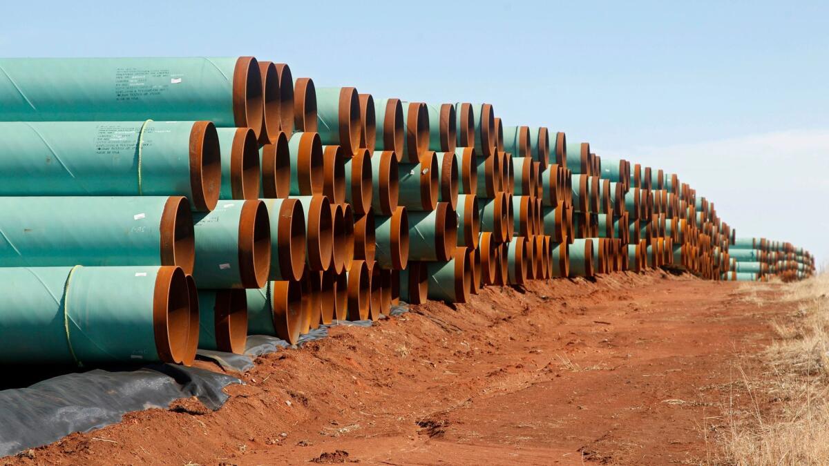Keystone Pipeline materials in a field near Ripley, Okla., in 2012. (Sue Ogrocki / Associated Press)