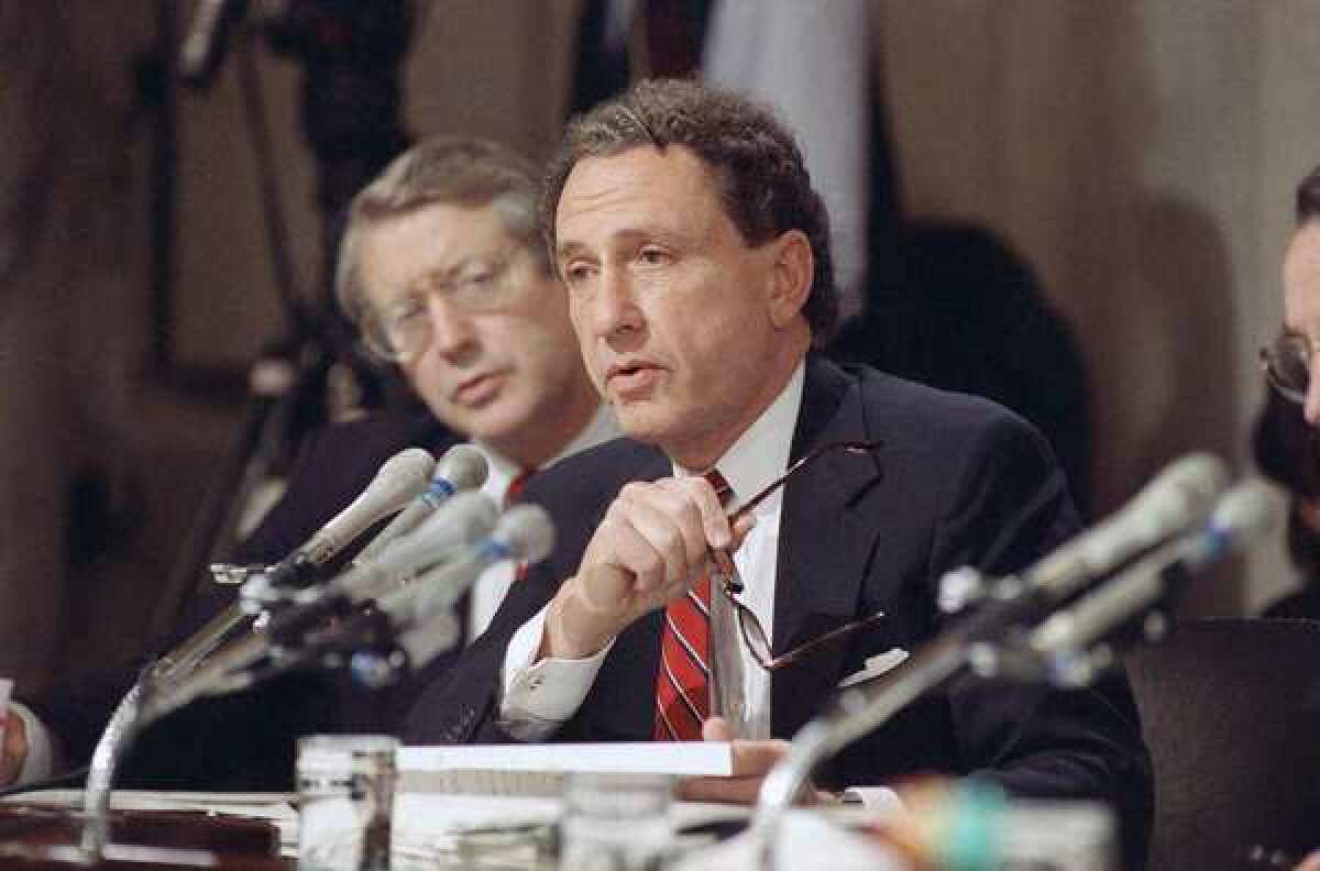 Senate Judiciary Committee member Arlen Specter questions witnesses defending Anita Hill, who accused Clarence Thomas of sexually harassing her in the 1980s.