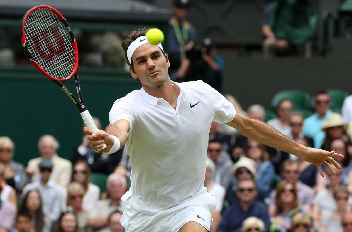 Roger Federer plays during the Wimbledon semifinals on July 8.