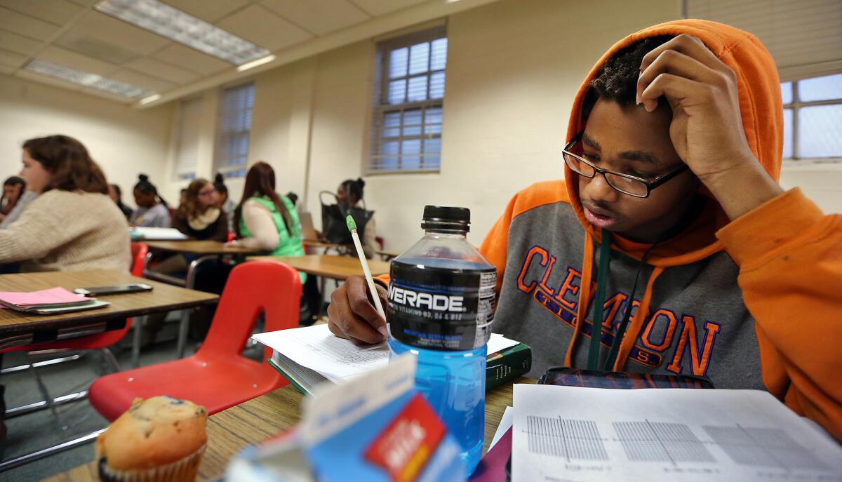 A student studies for an upcoming algebra exam at an after-school program in Charleston, S.C.