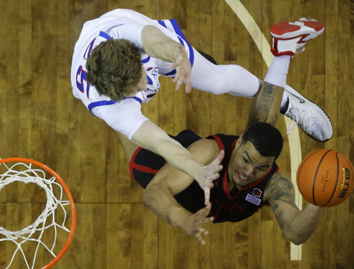 Matt Bradley, shown here against Boise State in the Mountain West tournament last March, could have a new role for SDSU.