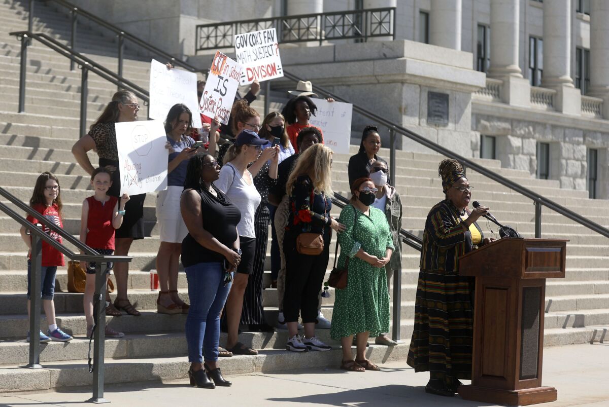 Betty Sawyer joins others in protesting Utah lawmakers' plans to pass bans of critical race theory concepts 