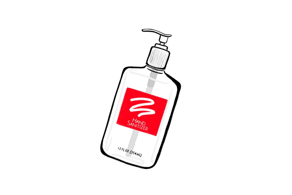 Illustration of a pump bottle of hand sanitizer 