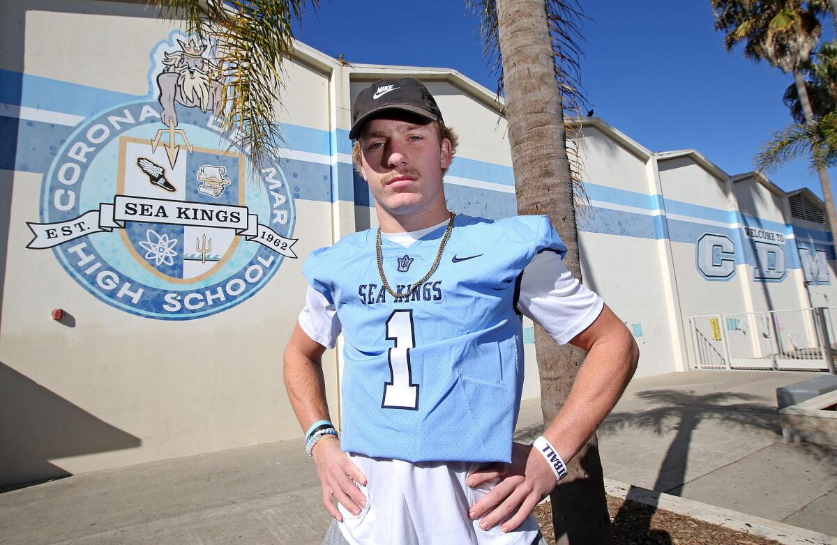 Chandler Fincher had two interceptions in Corona del Mar's 48-21 win at Alemany in the semifinals of the CIF Southern Section Division 3 playoffs on Nov. 22.
