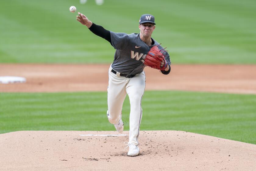 Washington Nationals starting pitcher Jackson Rutledge delivers during the first inning of a baseball game against the Atlanta Braves, Sunday, Sept. 24, 2023, in Washington. (AP Photo/Stephanie Scarbrough)