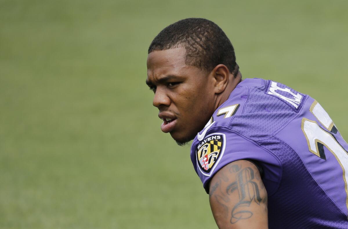 Baltimore running back Ray Rice stretches during practice on June 18.