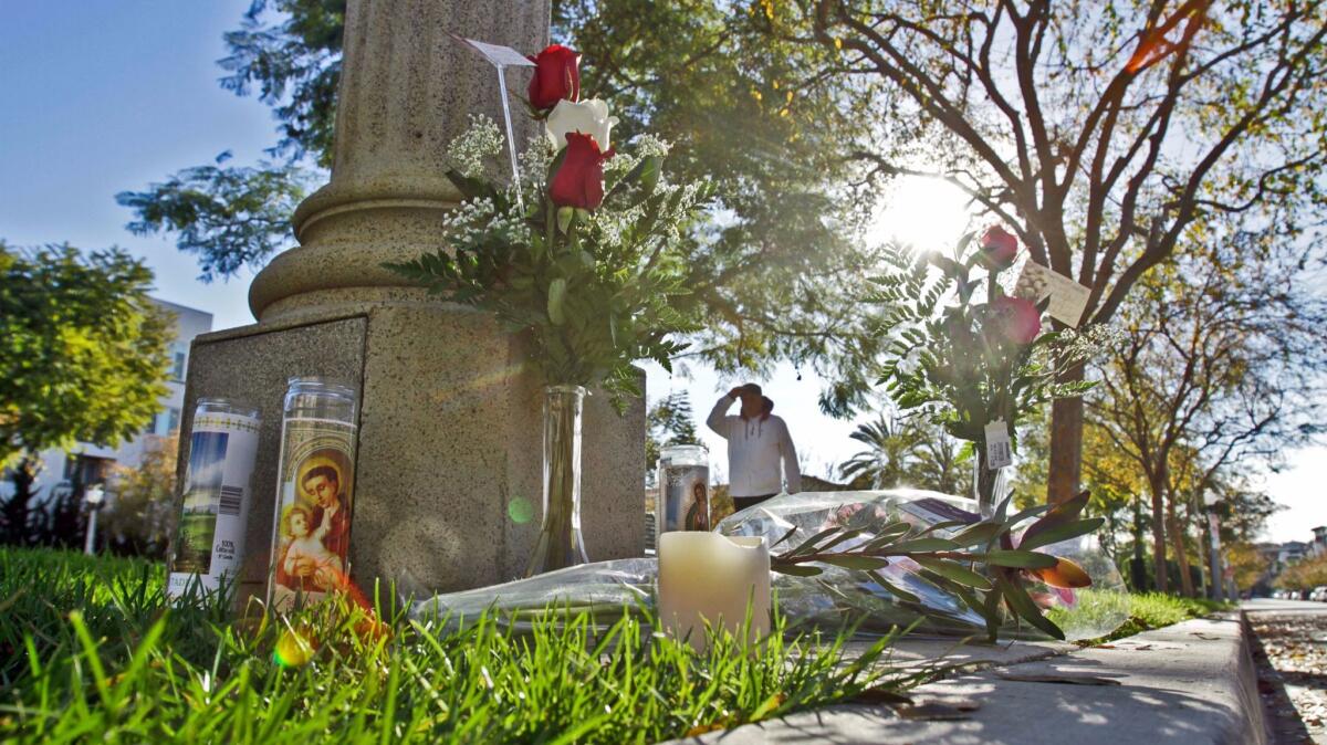 A memorial for Reginald Doucet sits not far from where he was fatally shot by a Los Angeles police officer in January 2011.