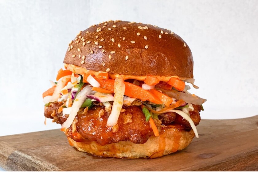 The new Sweet Heat Crispy Thai Chicken sandwich from Mendocino Farms.
