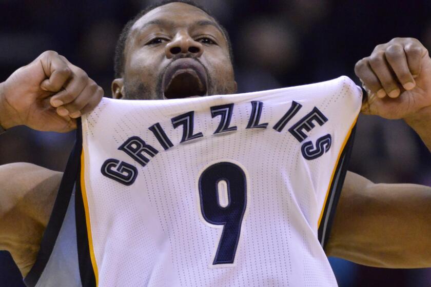 Grizzlies guard Tony Allen (9) reacts after the Grizzlies defeated the Orlando Magic on Dec. 1.