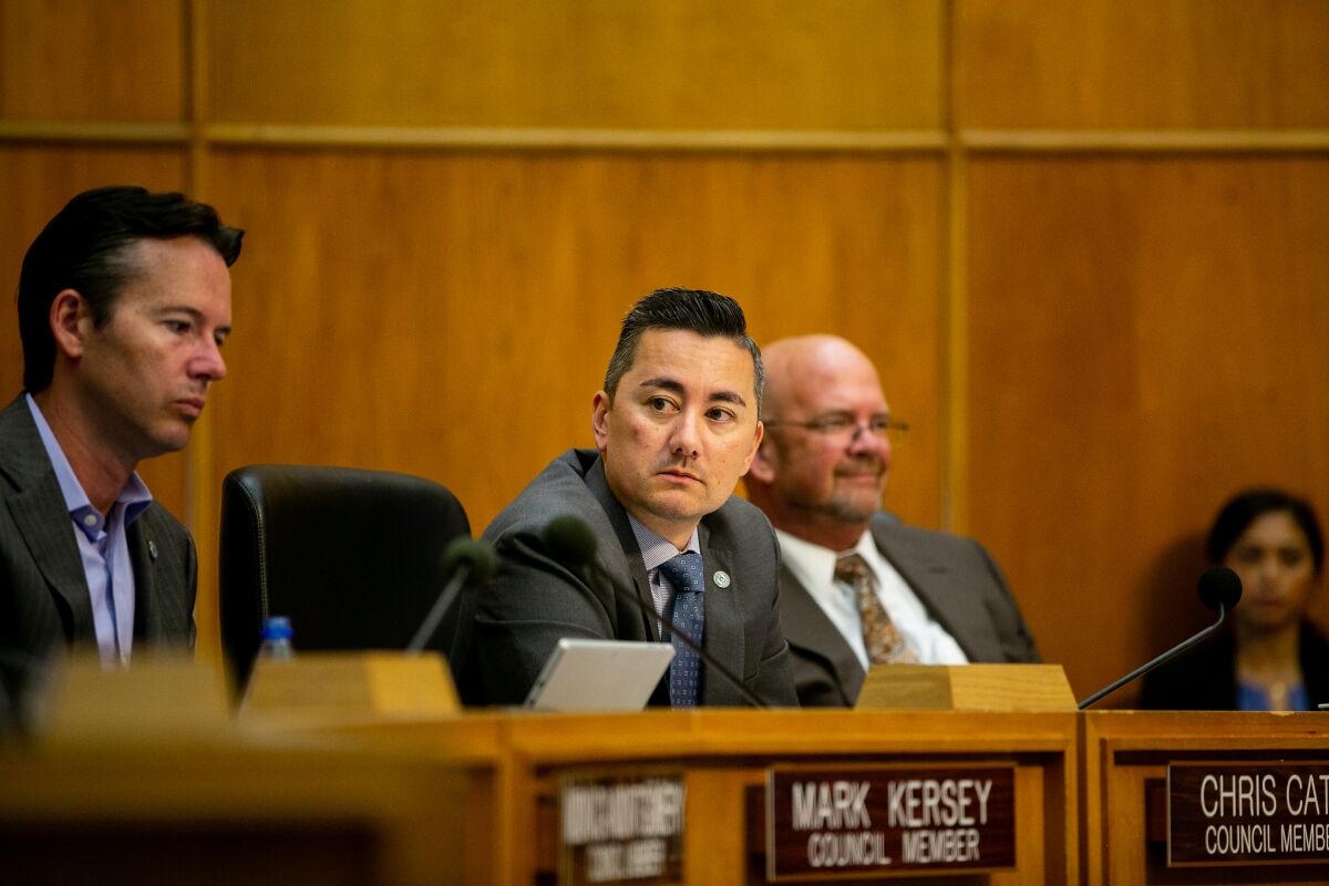 San Diego City Councilmember Chris Cate attends a council meeting in 2019 in San Diego.