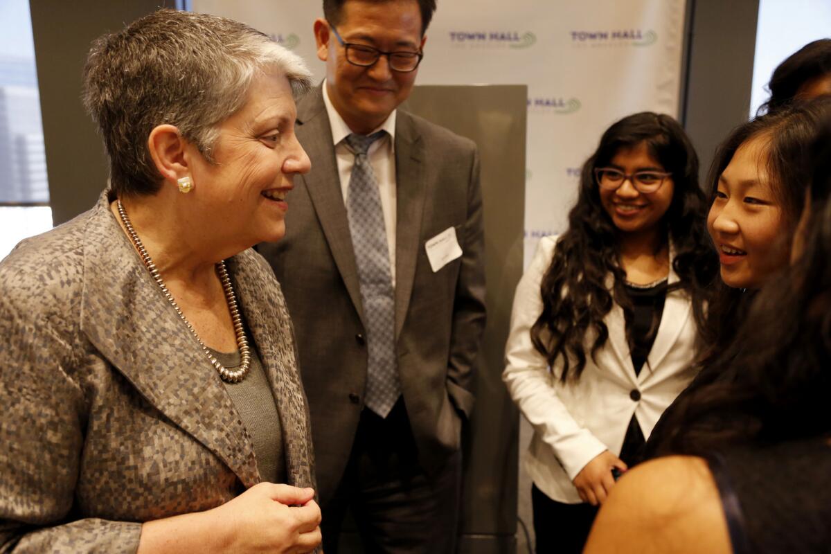 University of California President Janet Napolitano, left, has launched plans to help more California students transfer to the system's nine undergraduate campuses.