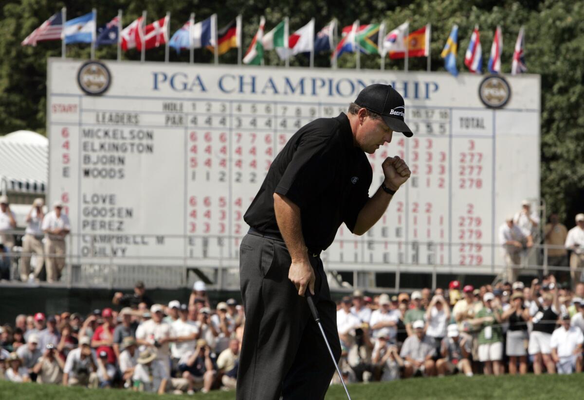 Phil Mickelson wins the 2005 PGA Championship at Baltusrol Golf Club in Springfield, N.J.
