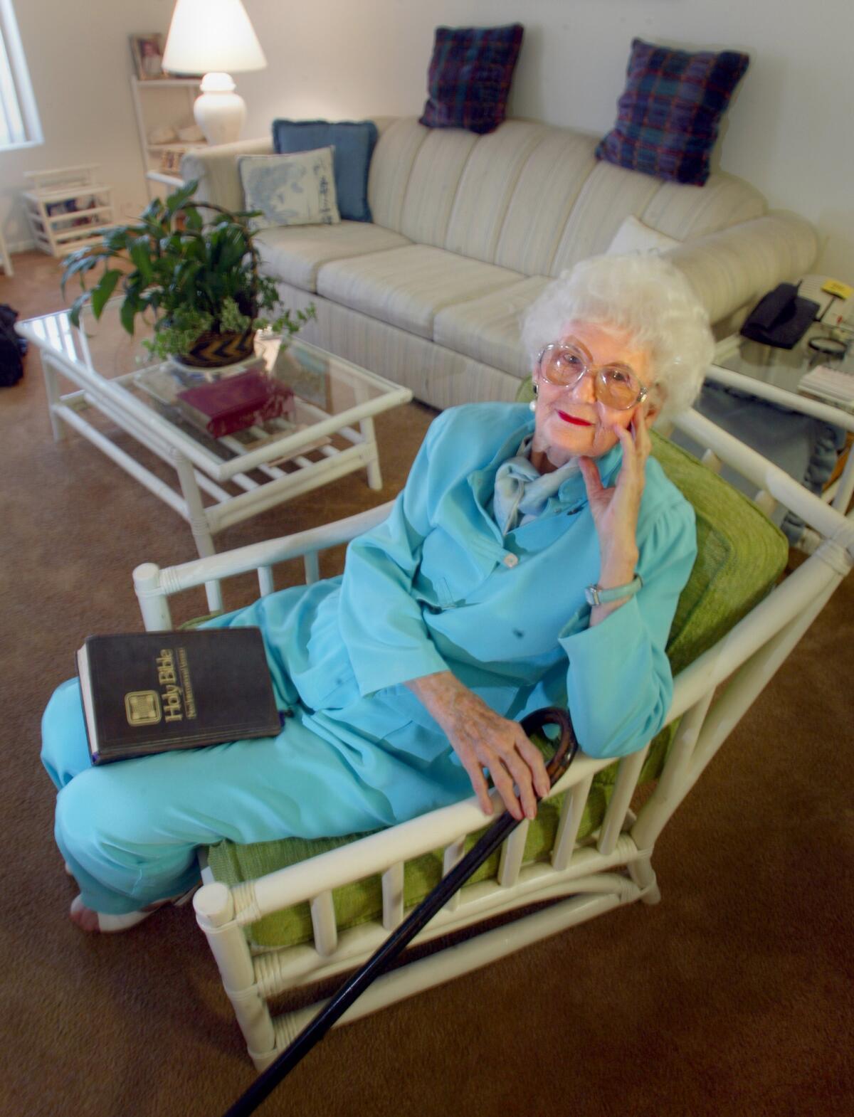 Jeane Fish is an 86–year–old widow, living in Tustin, California who is a loyal Trinity Broadcasting Network viewer and contributor. (Mark Boster / Los Angeles Times)