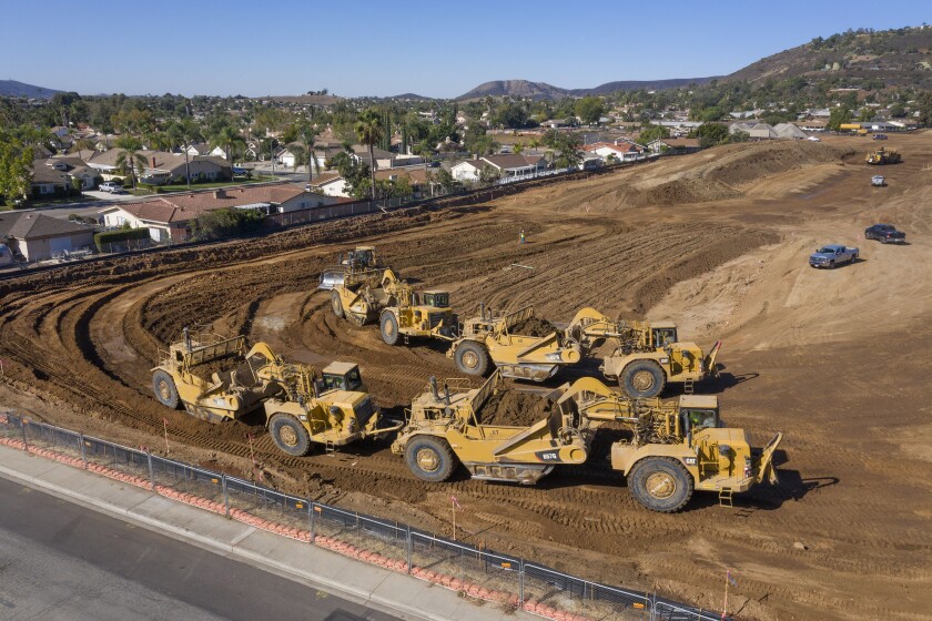 View of the grading of a section of the former Escondido Country Club golf course where houses will soon be built. In the foreground is Gary Lane and above left is Country Club Lane.