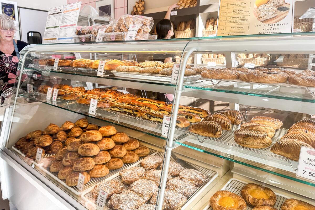 A full pastry case in the morning at Peninsula Pastries in Palm Springs.