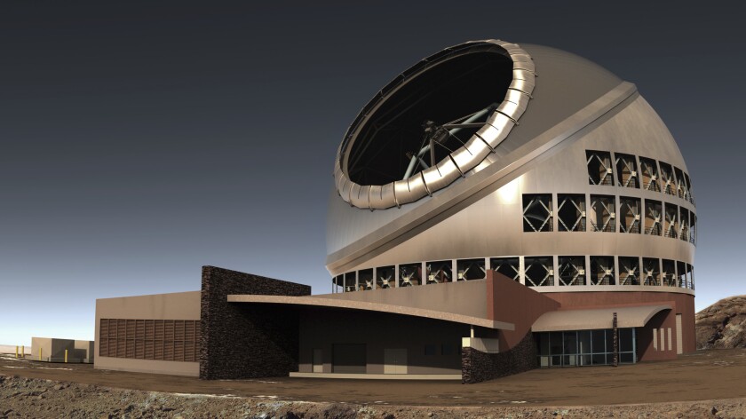 This undated file illustration shows the proposed giant telescope atop Mauna Kea on Hawaii's Big Island.