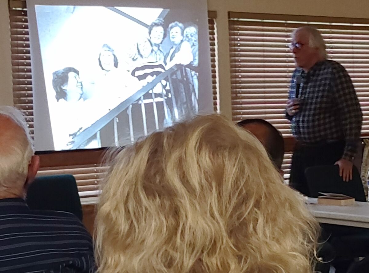 Architect Charles Durrett of The Cohousing Company leads a cohousing slideshow presentation at the Ramona Community Center.