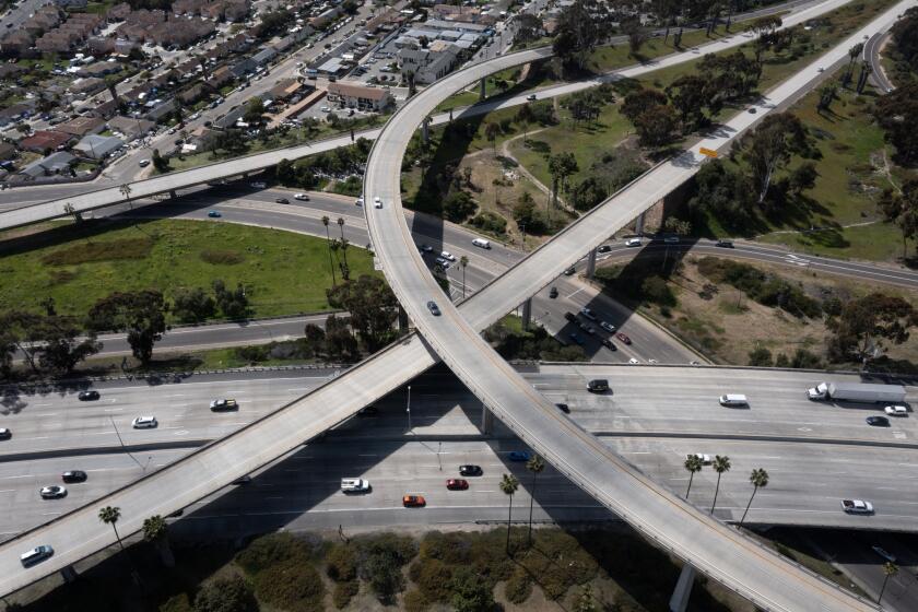 National City, California - March 13: Interstate 805 on Wednesday, March 13, 2024 in National City, California. A pilot program will provide millions for parks, bike lanes and other amenities to the neighborhoods in southeastern San Diego and National City that were disconnected by the interstate. (Ana Ramirez / The San Diego Union-Tribune)