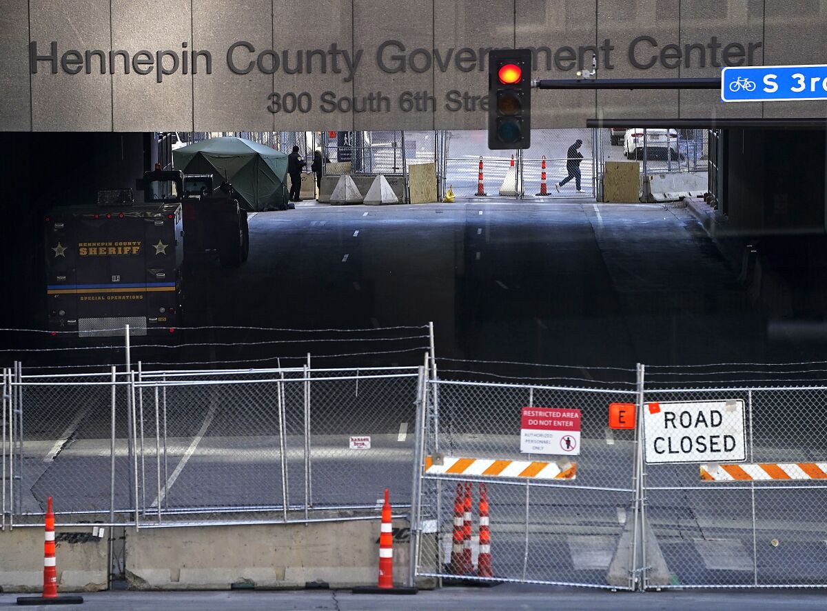 A tunnel is blocked off in downtown Minneapolis