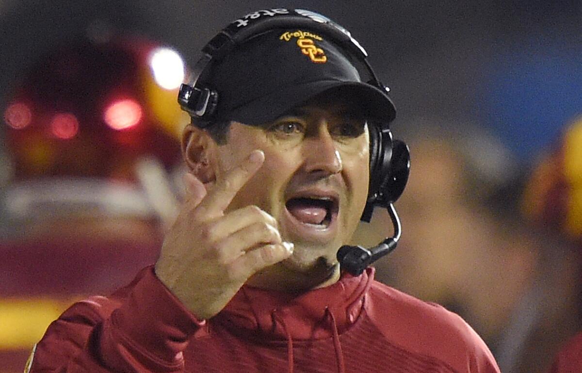 Steve Sarkisian coaches USC on November 22, 2014.