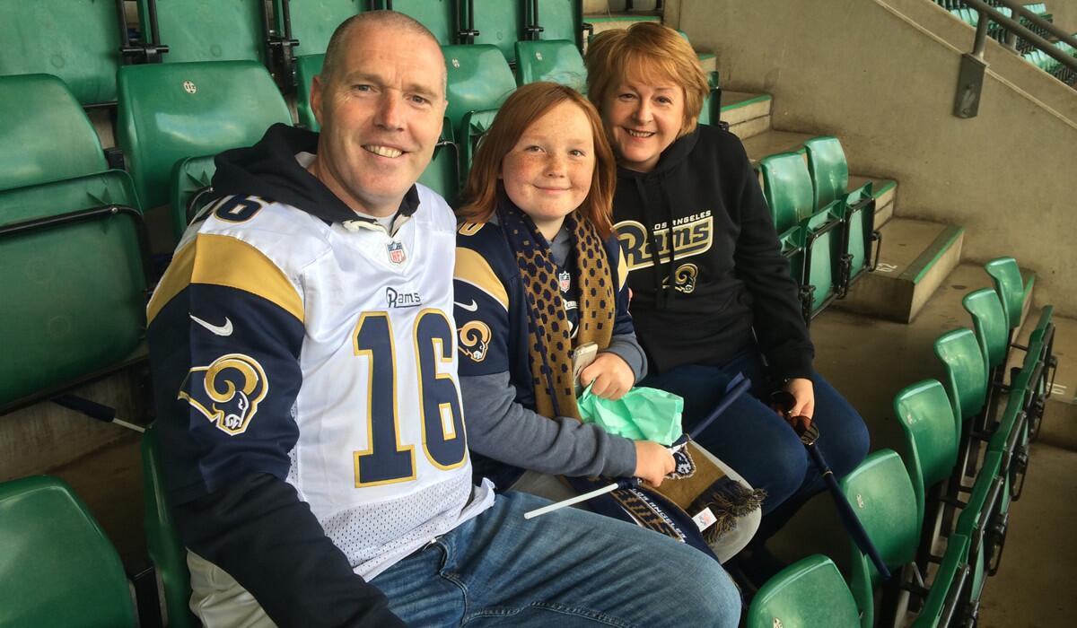 Rams fan Peter Fox and wife Helen with their daughter Mollie before the Rams took on the New York Giants in London.