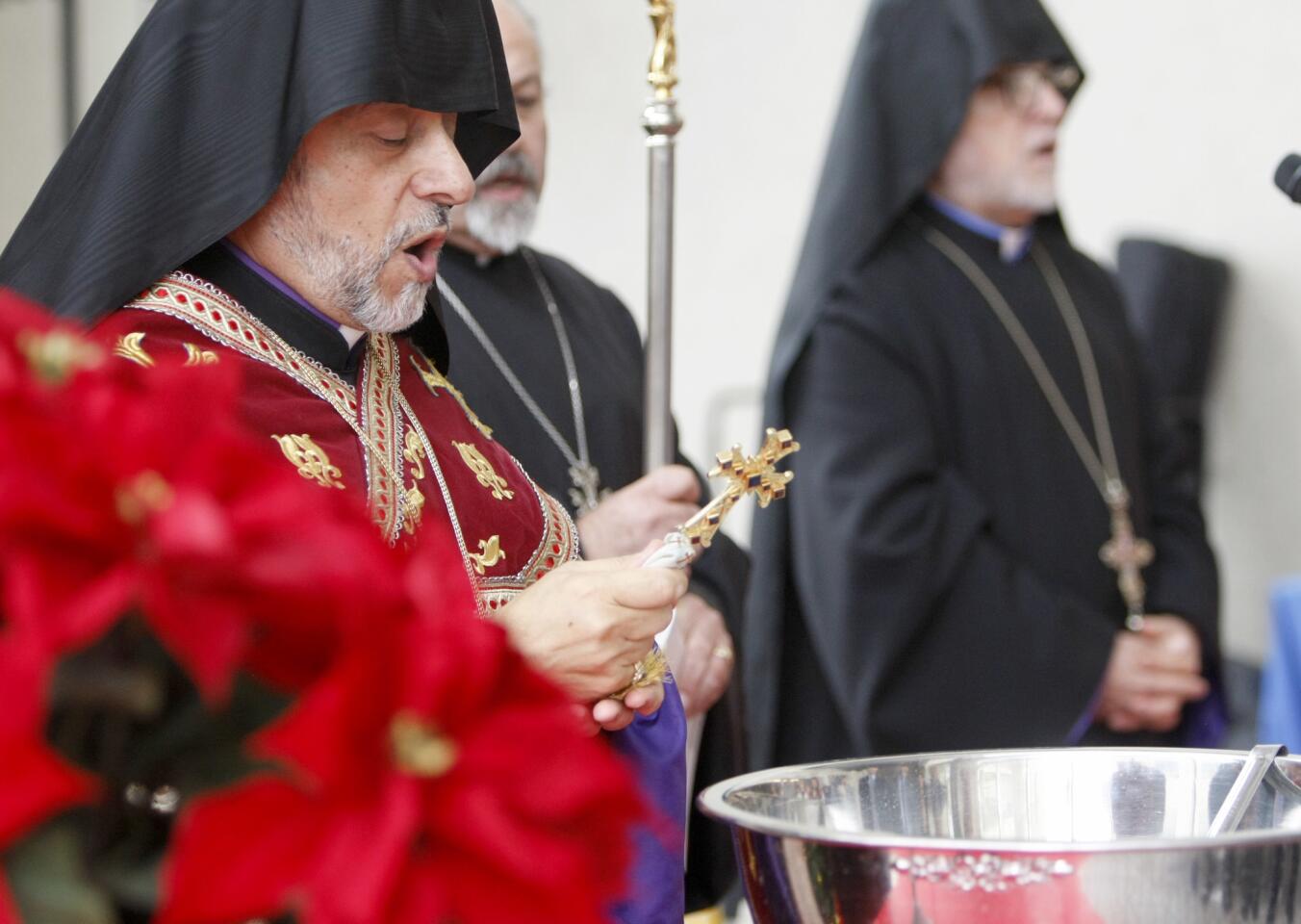 Western Diocese of the Armenian Church of North America Archbishop Hovnan Derderian, Primate of Western Diocese, performs the annual Glendale Adventist Medical Center Armenian Christmas ceremony at the hospital in Glendale on Tuesday, Jan. 4, 2017.
