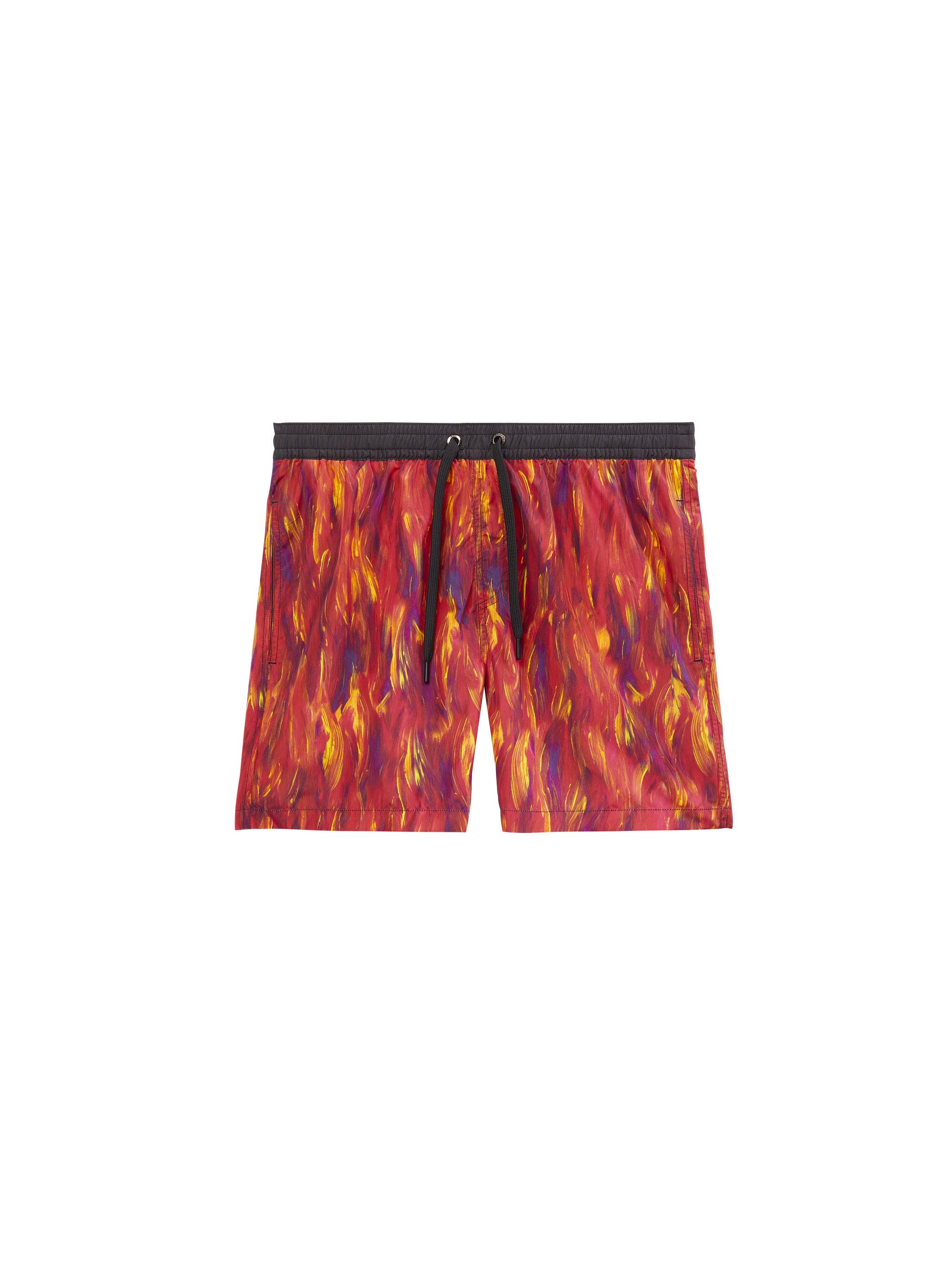 Swim trunks in an abstract fire print