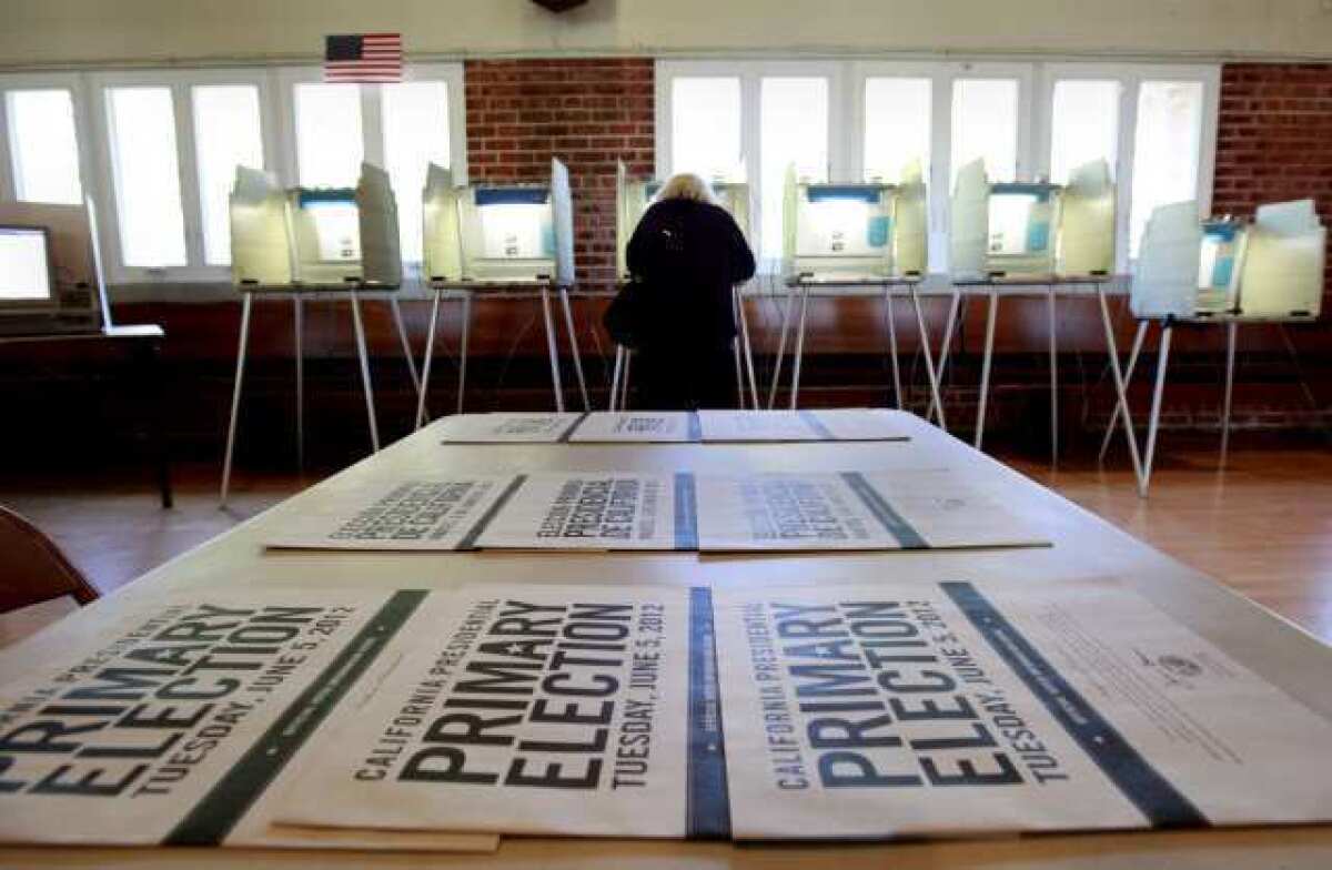 A file photo of a polling location ahead of the June 2012 primary election in California 