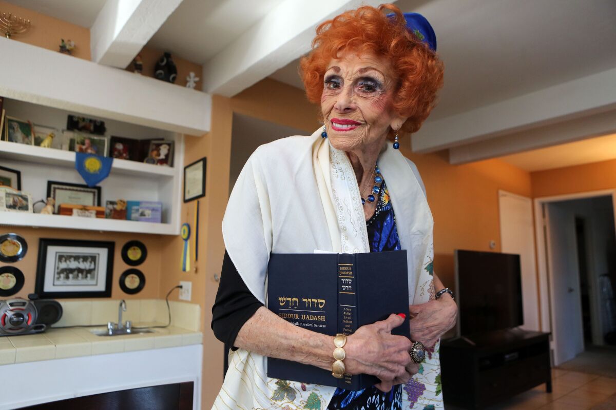 Lillian Wasserman of La Costa, 100, photographed in 2015, just before her long-overdue bat mitzvah.