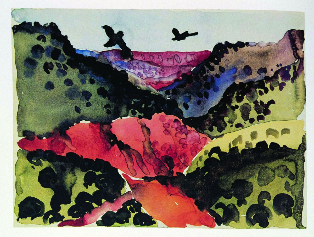 "Canyon With Crows," 1917, watercolor and graphite on paper, 8-3/4 inches by 12 inches. Georgia O'Keeffe Museum Gift of the Burnett Foundation. (The Burnett Foundation)